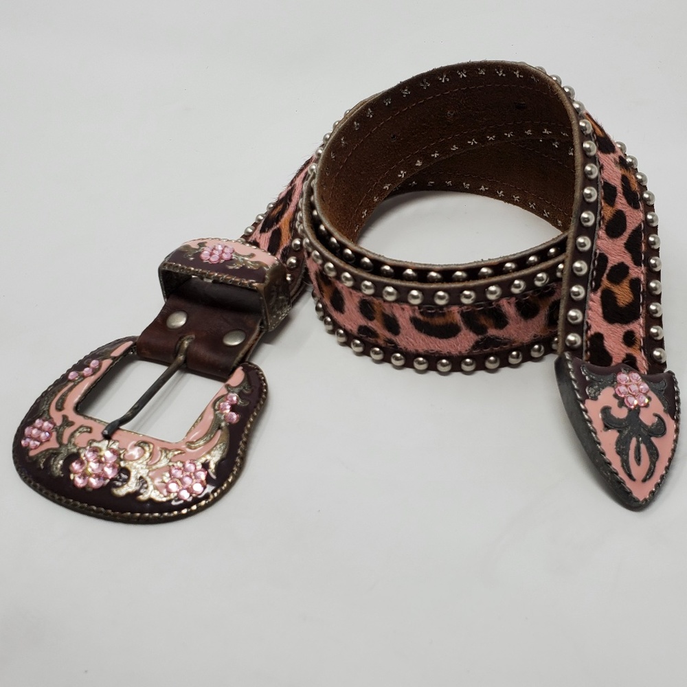 Leatherock Genuine Leather & Calf Hair Pink Belt